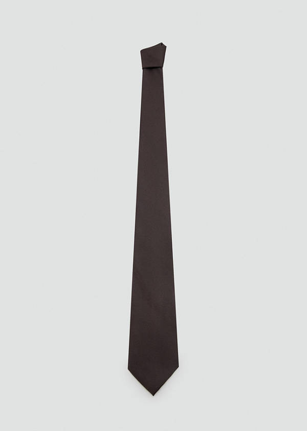 Plain silk tie — Brown