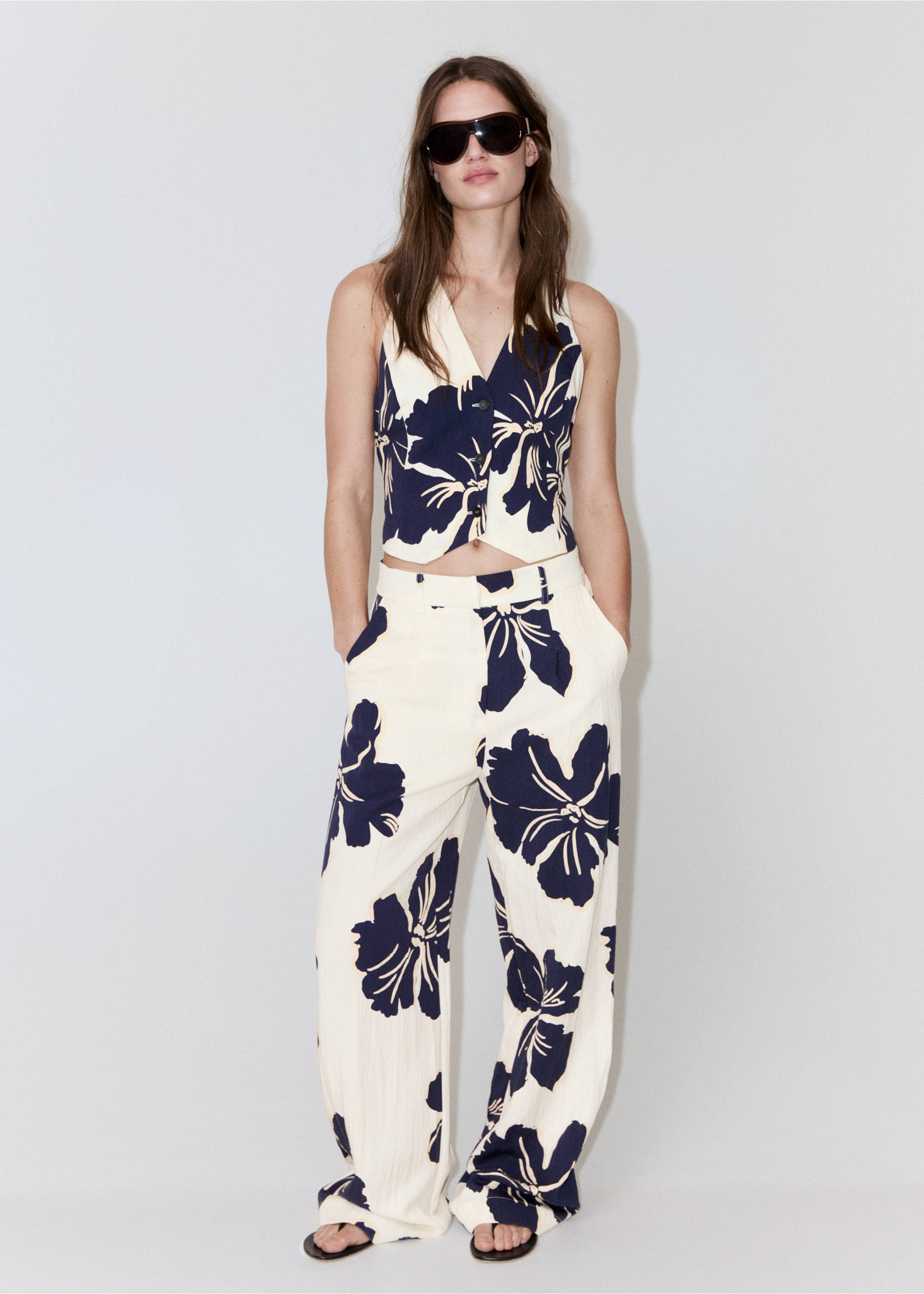 Floral print lyocell gilet - General plane, Off White. Ref: 37051360-00.