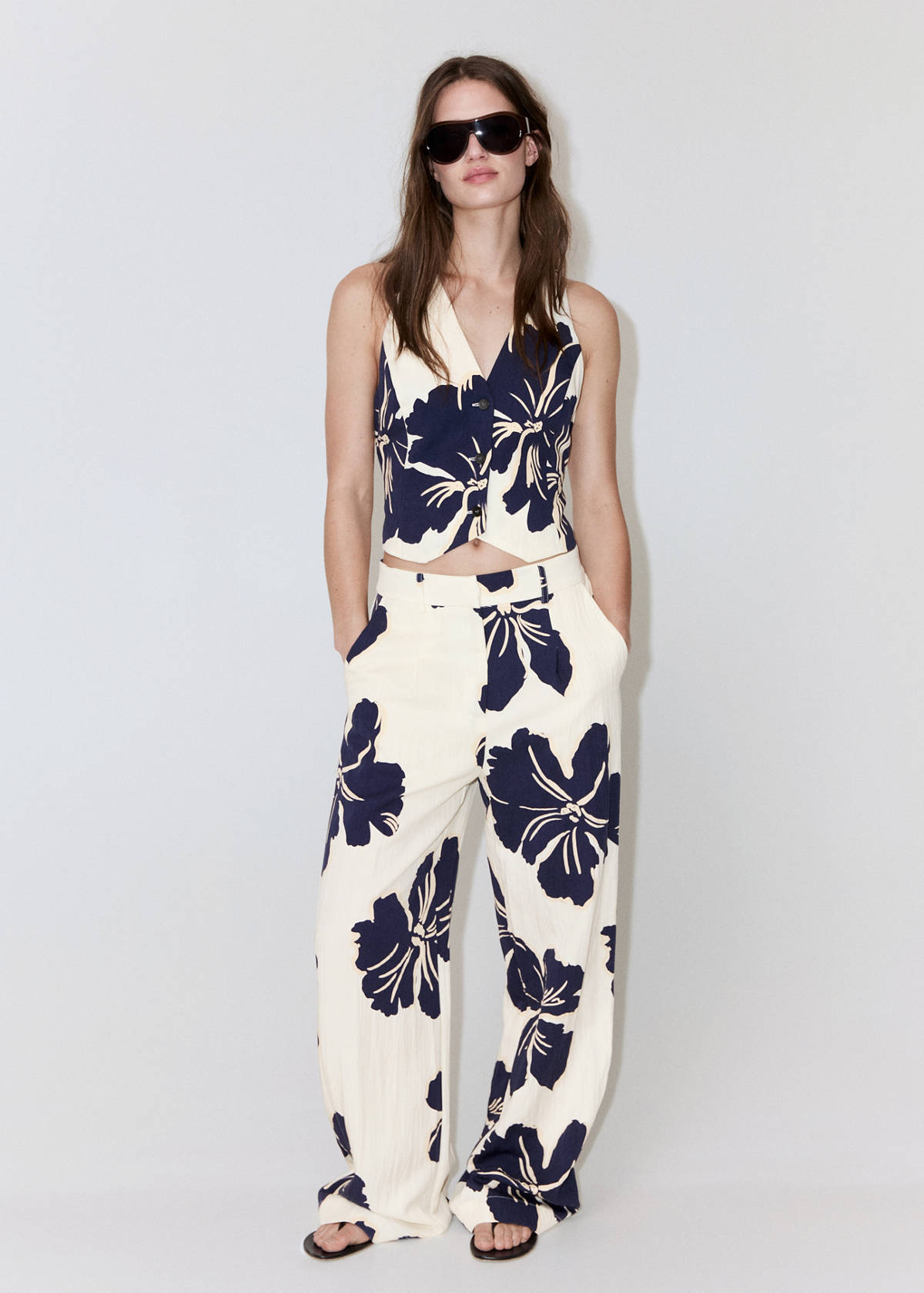 Floral print lyocell gilet — Off White