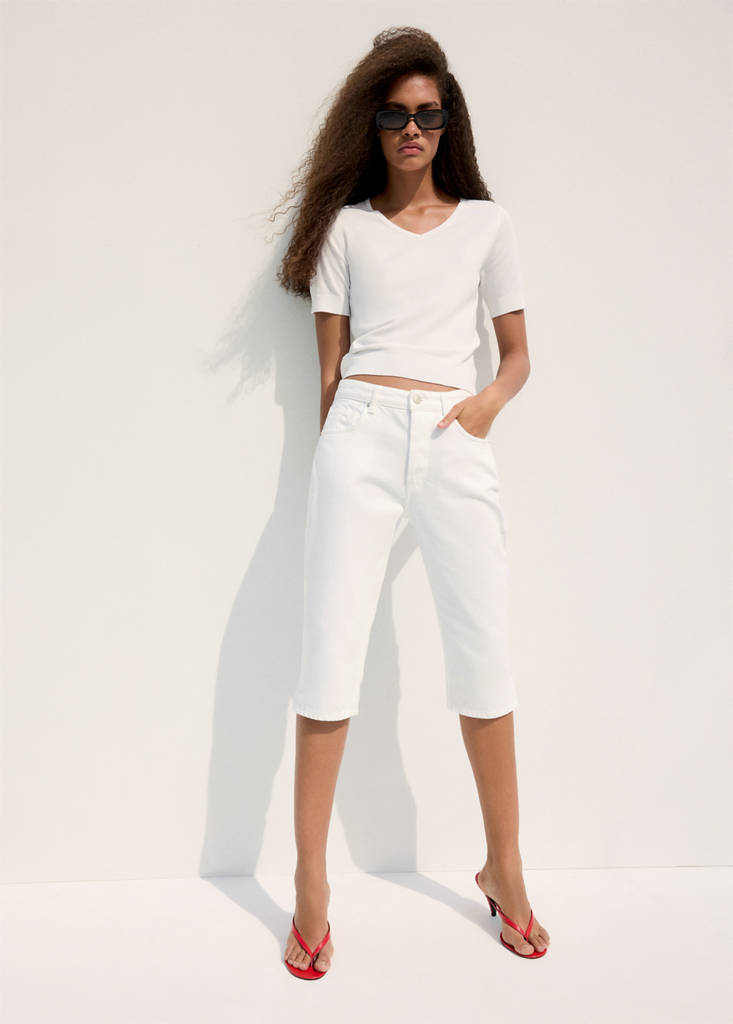 Mango V-neck Knit Sweater In White