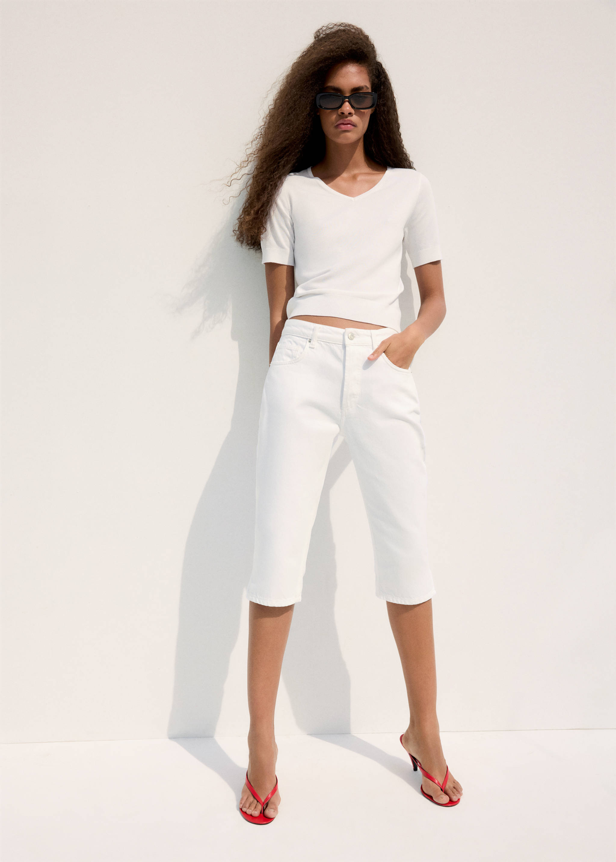 Camisola de malha com gola em V - Plano geral