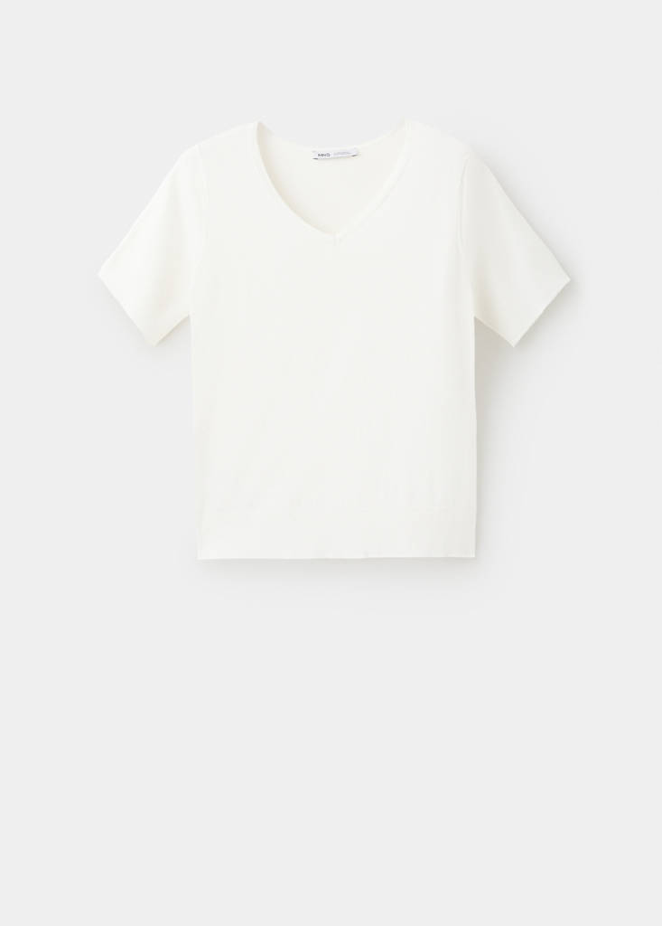 V-neck knit sweater — White