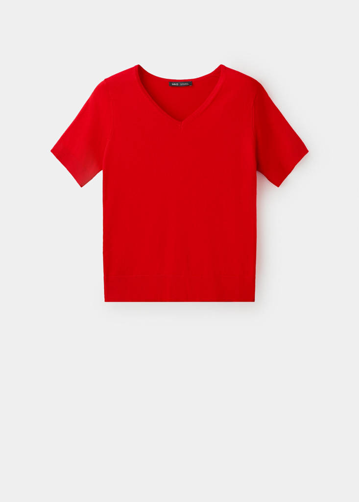 V-neck knit sweater — Red