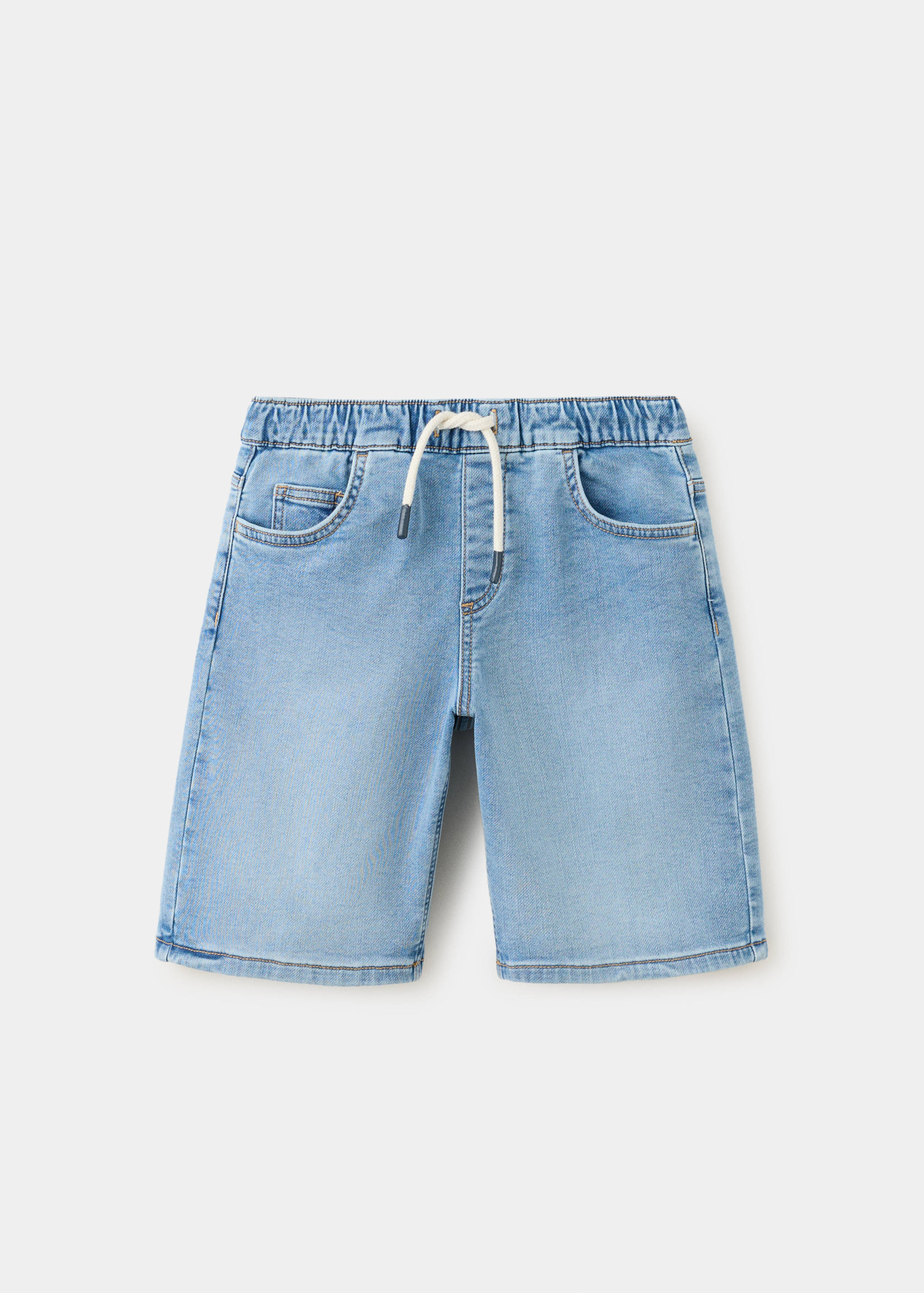 Elastic waist denim Bermuda shorts - Article without model