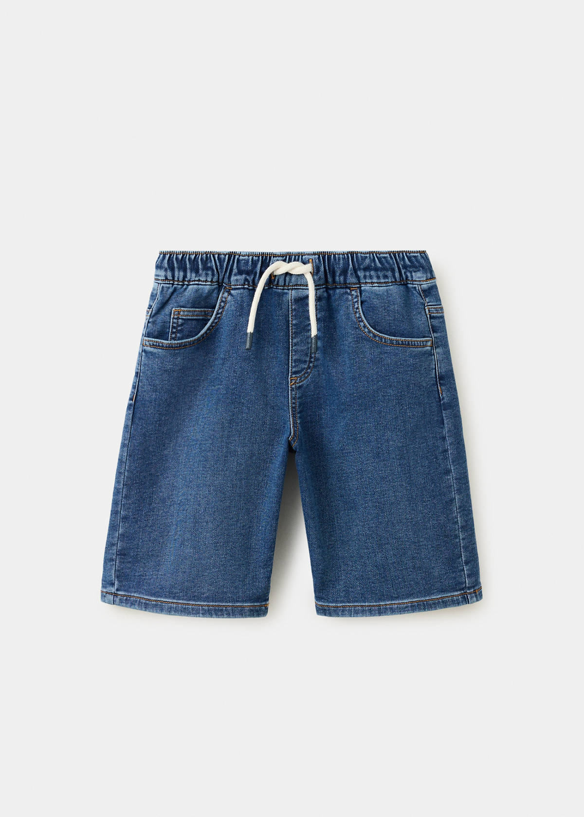 Elastic waist denim Bermuda shorts — Dark Blue