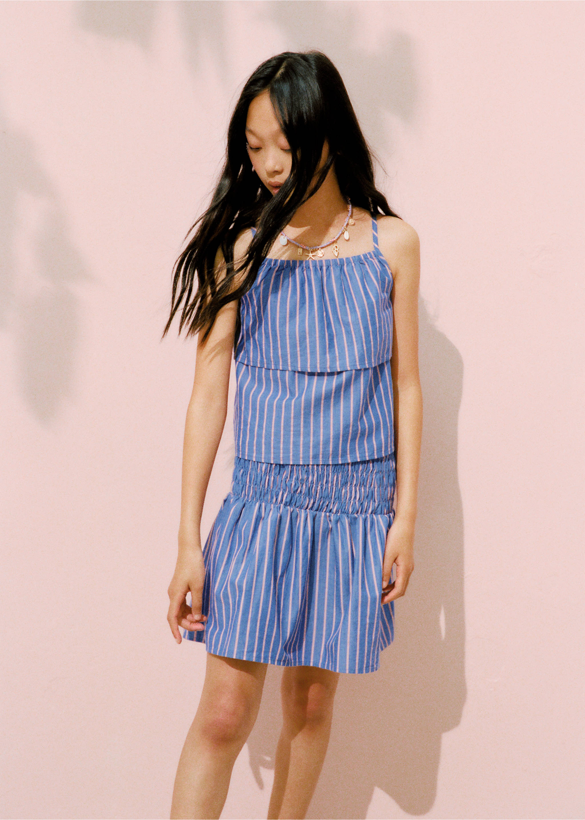 Striped cotton blouse - Details of the article 5, Blue. Ref: 37051365-00.