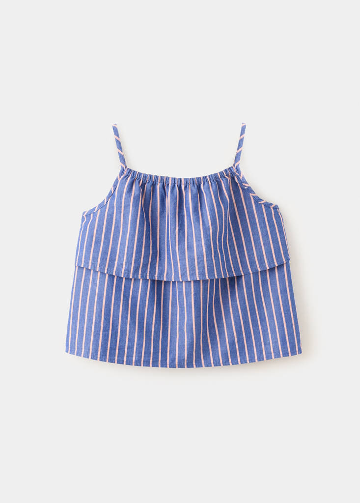 Striped cotton blouse — Blue