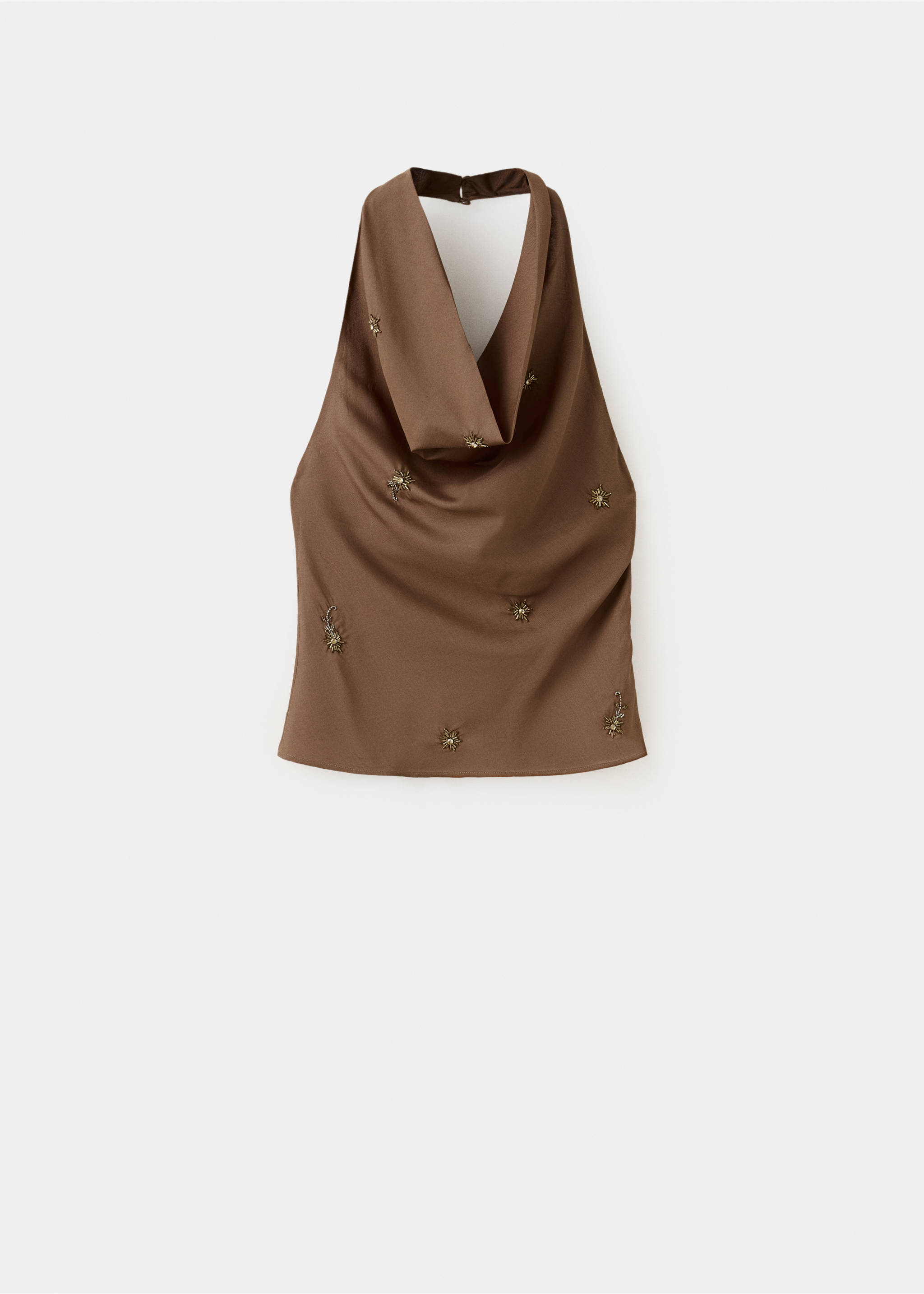 Embroidered appliqué halter top - Article without model, Brown. Ref: 37051371-00.