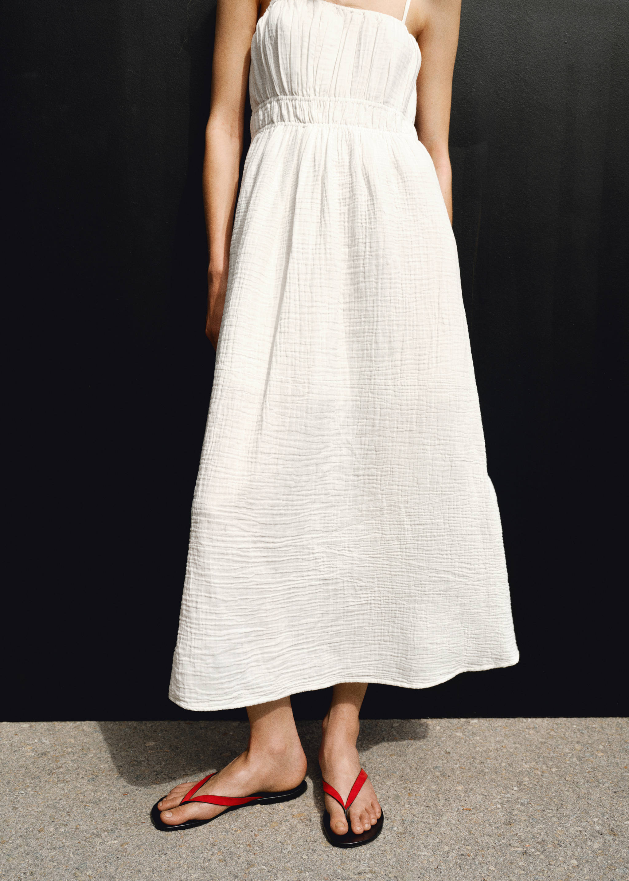 Robe longue 100 % coton à fronces - Plan moyen