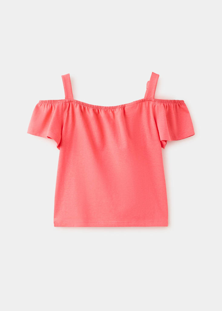 Plain T-shirt with decorative knot — Coral Red
