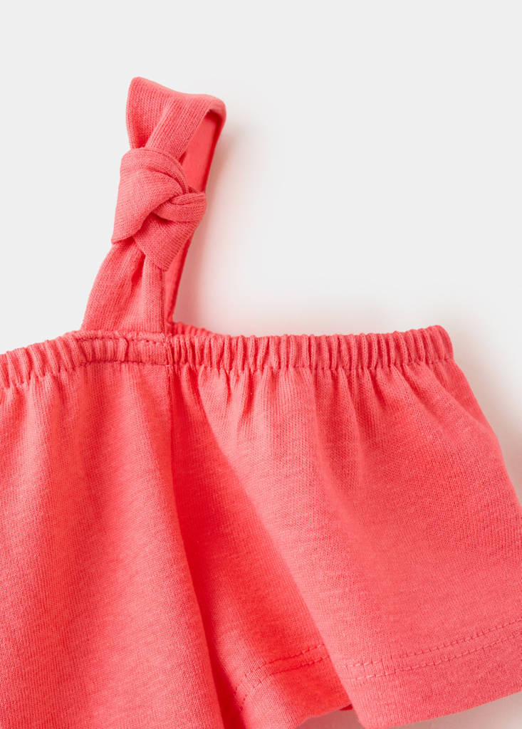 Plain T-shirt with decorative knot — Coral Red