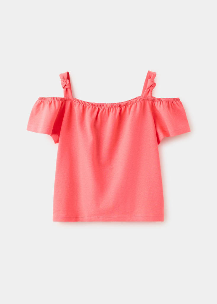 Plain T-shirt with decorative knot — Coral Red