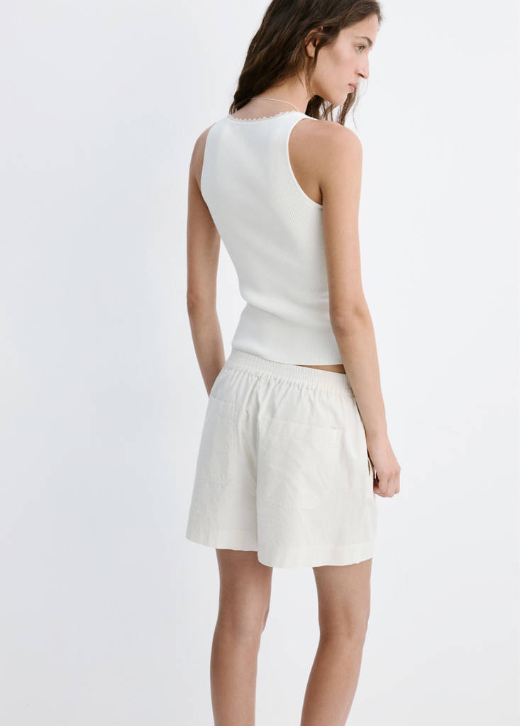 Ribbed top with lace detail — Ecru