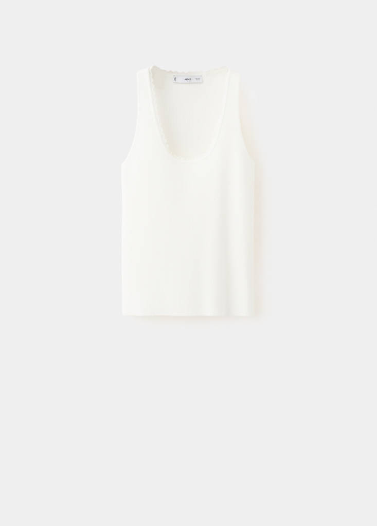 Ribbed top with lace detail — Ecru