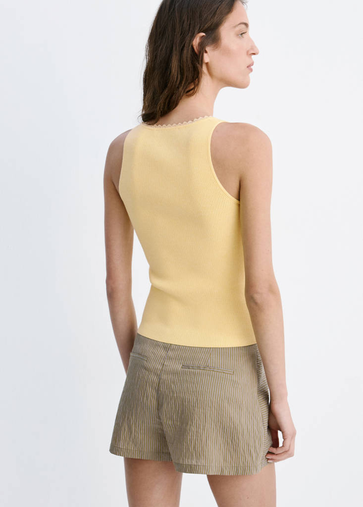 Ribbed top with lace detail — Pastel Yellow
