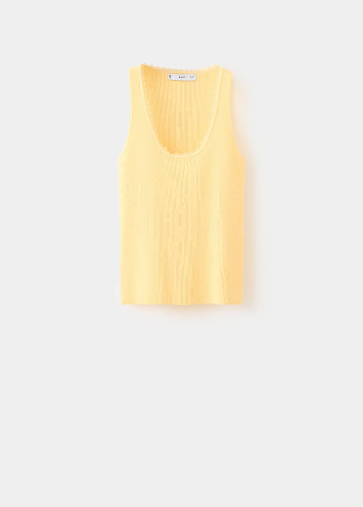 Ribbed top with lace detail — Pastel Yellow
