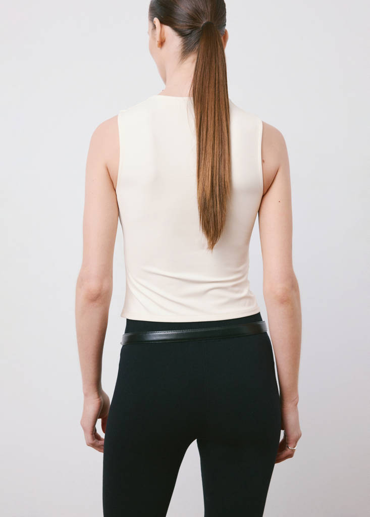 Fitted V-neck top — Ecru