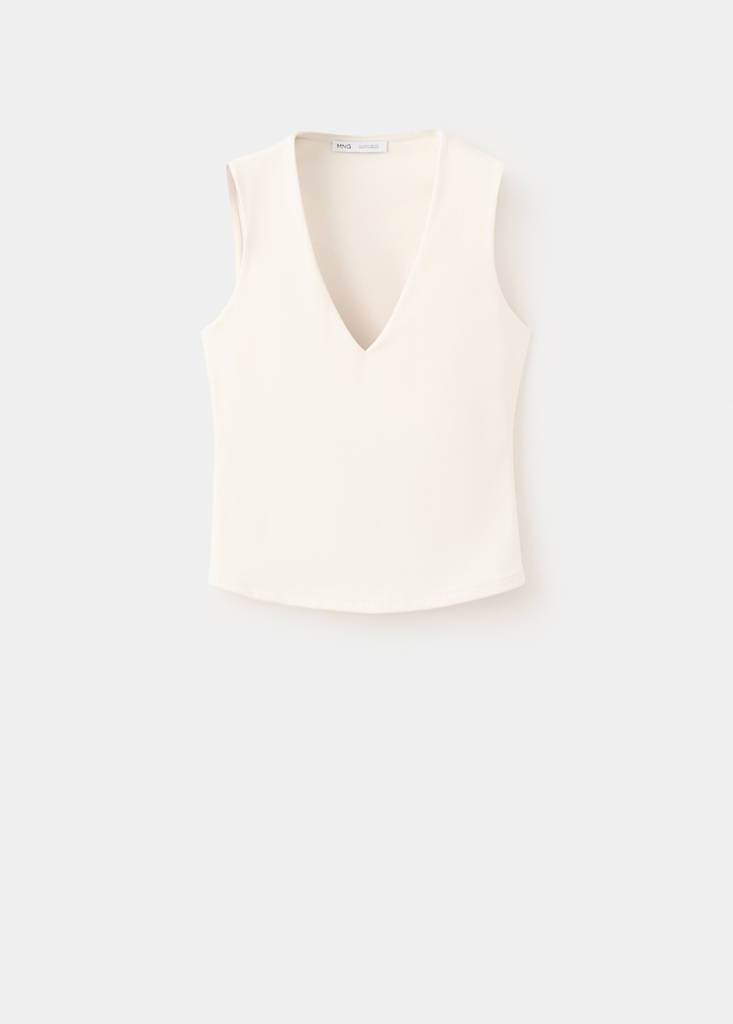 Fitted V-neck top — Ecru