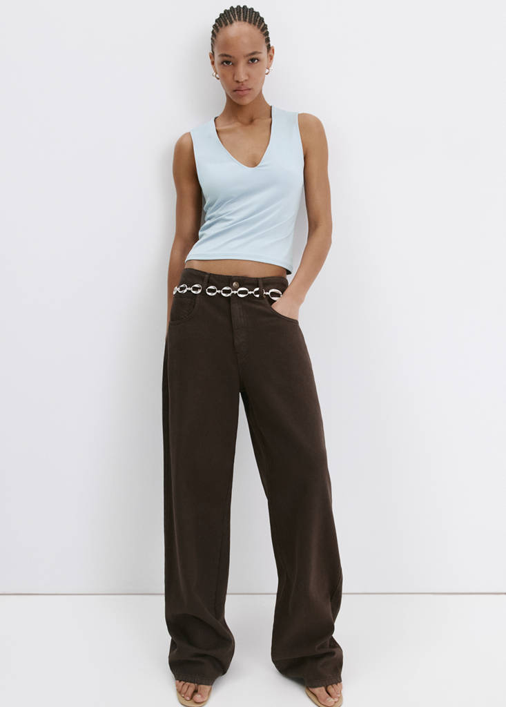Fitted V-neck top — Sky Blue