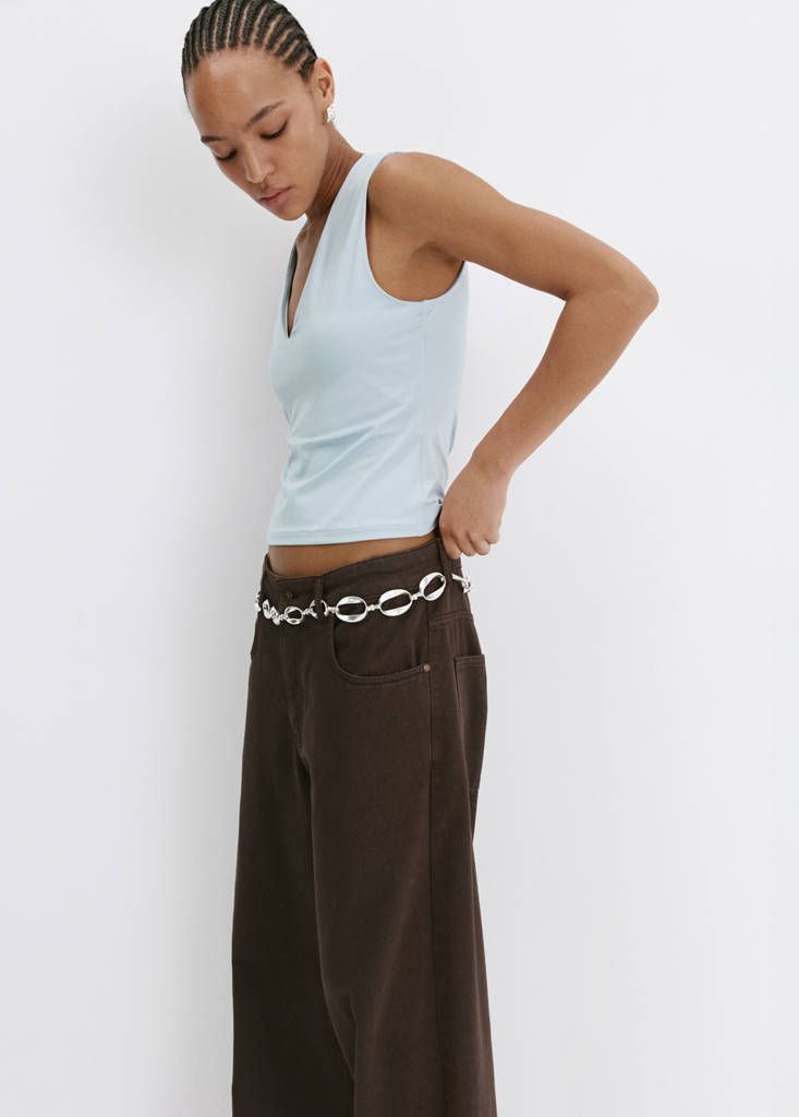 Fitted V-neck top — Sky Blue