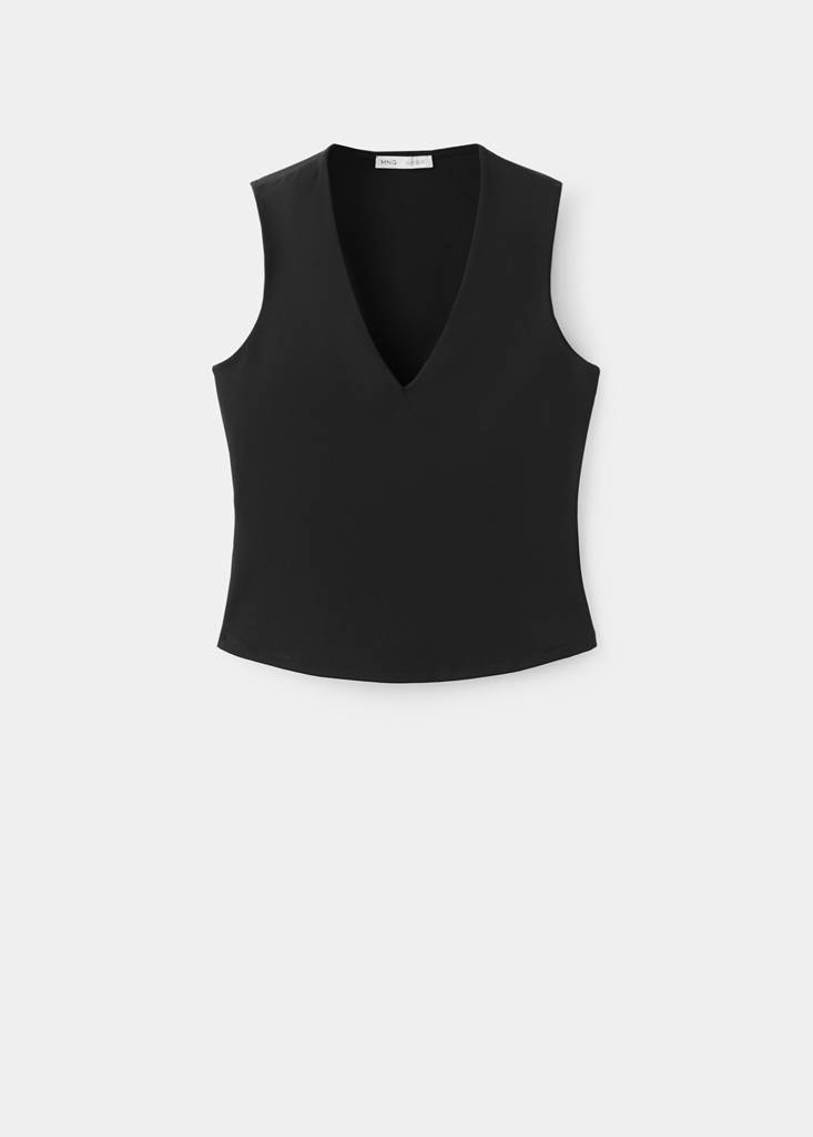 Fitted V-neck top — Black
