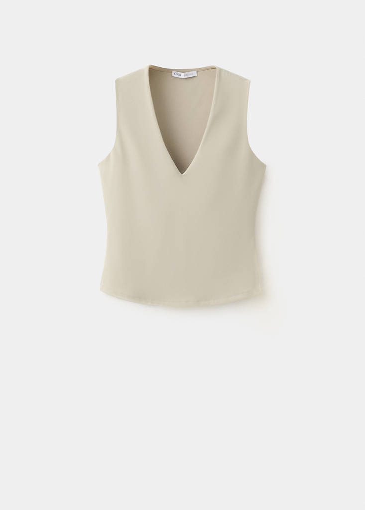 Fitted V-neck top — Light/Pastel Brown