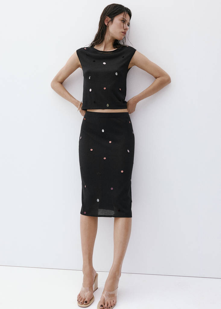 Midi sequin knit skirt — Black