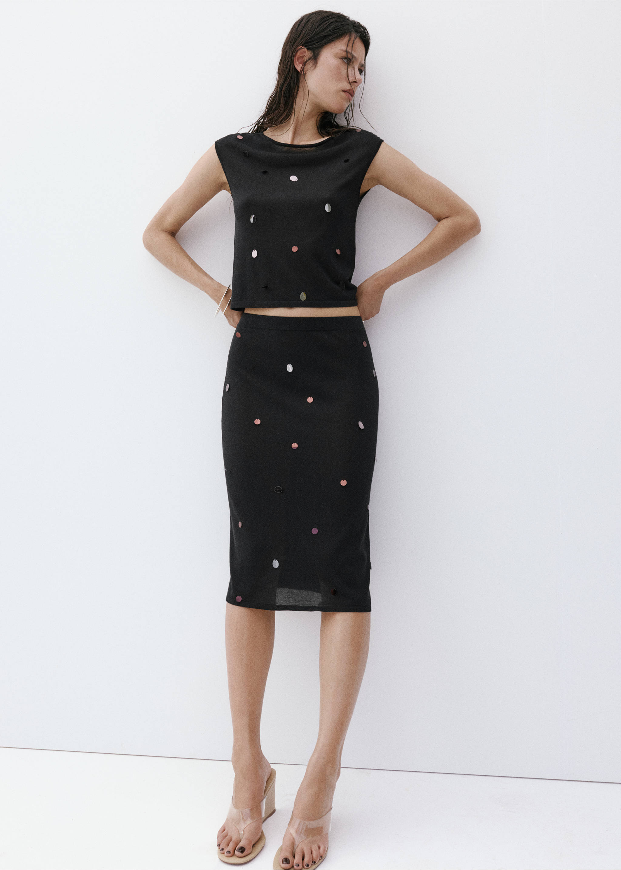 Fine knit sequin skirt - General plane, Black. Ref: 37051381-00.