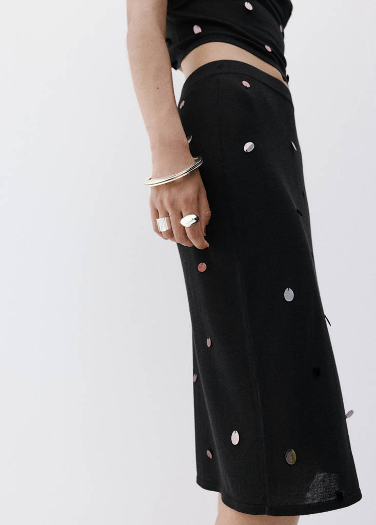 Midi sequin knit skirt — Black