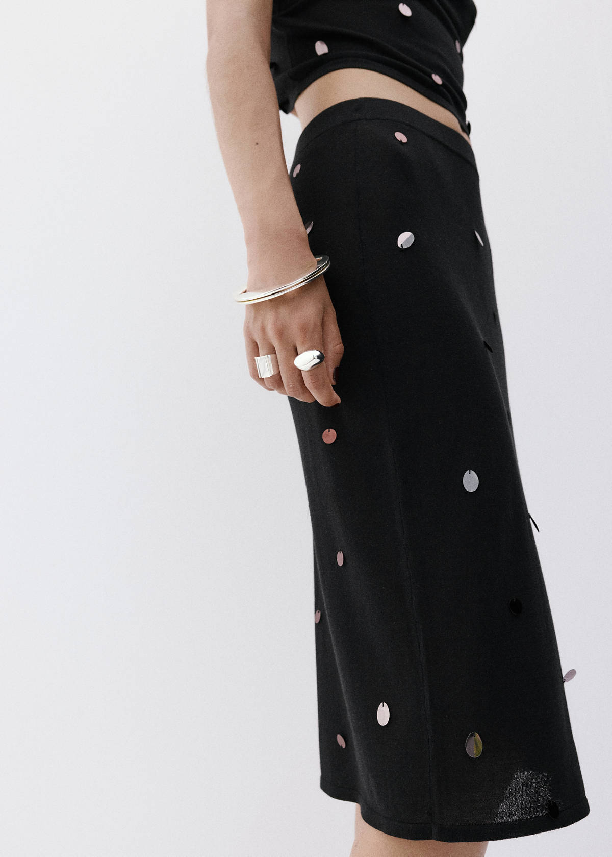 Midi sequin knit skirt — Black