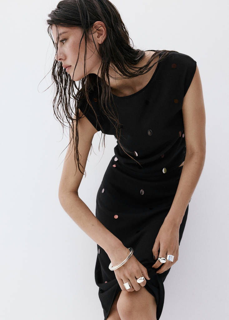 Midi sequin knit skirt — Black