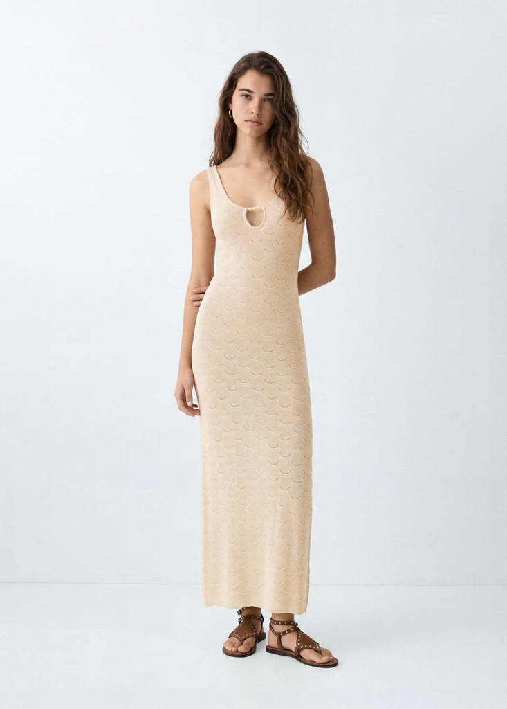 Knit dress with bead embellishments — Gold