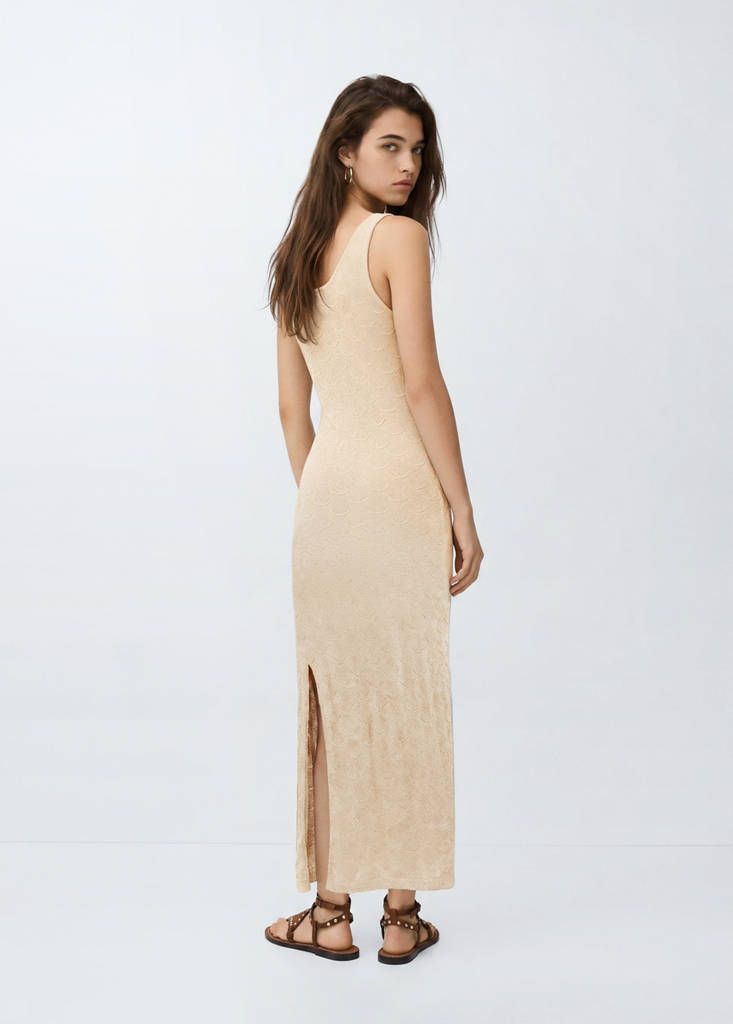 Knit dress with bead embellishments — Gold