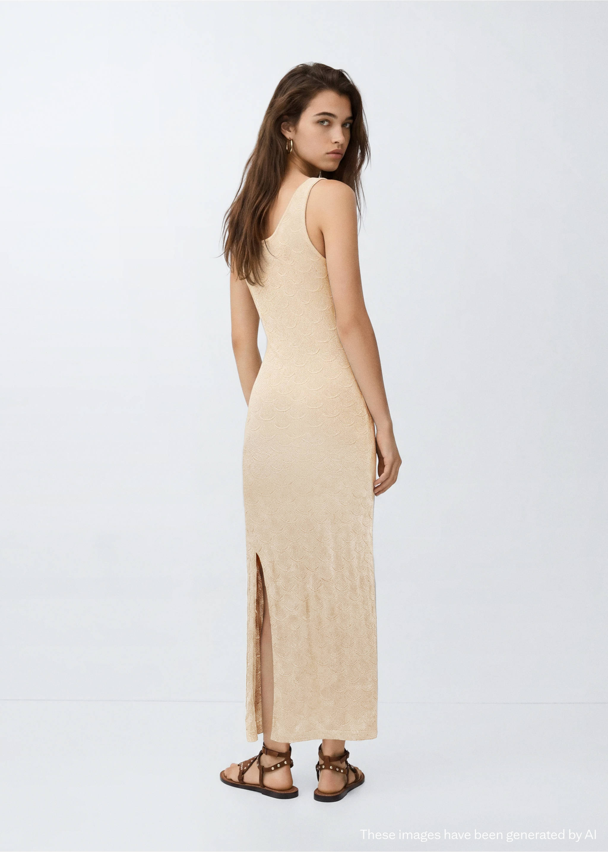 Knit dress with bead embellishments - Reverse of the article, Gold. Ref: 37051382-00.