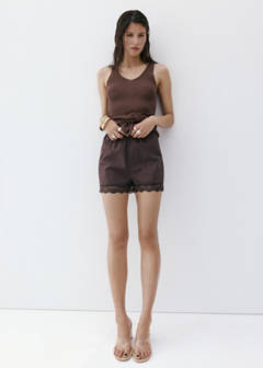 Straight shorts with lace detail — Brown 2