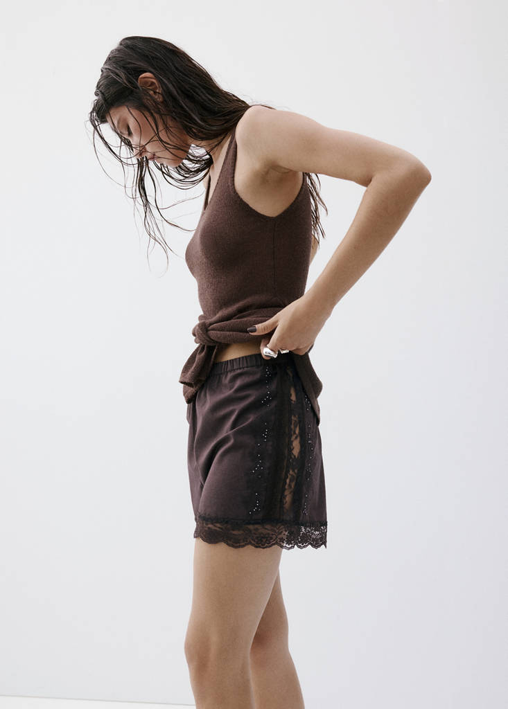 Straight shorts with lace detail — Brown
