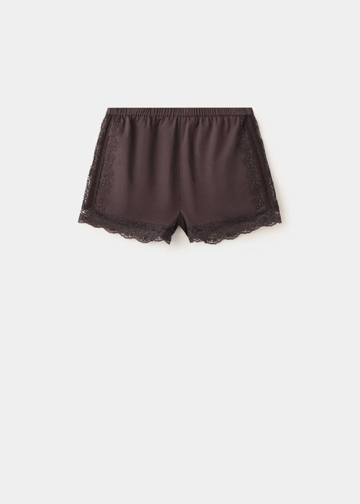 Straight shorts with lace detail — Brown