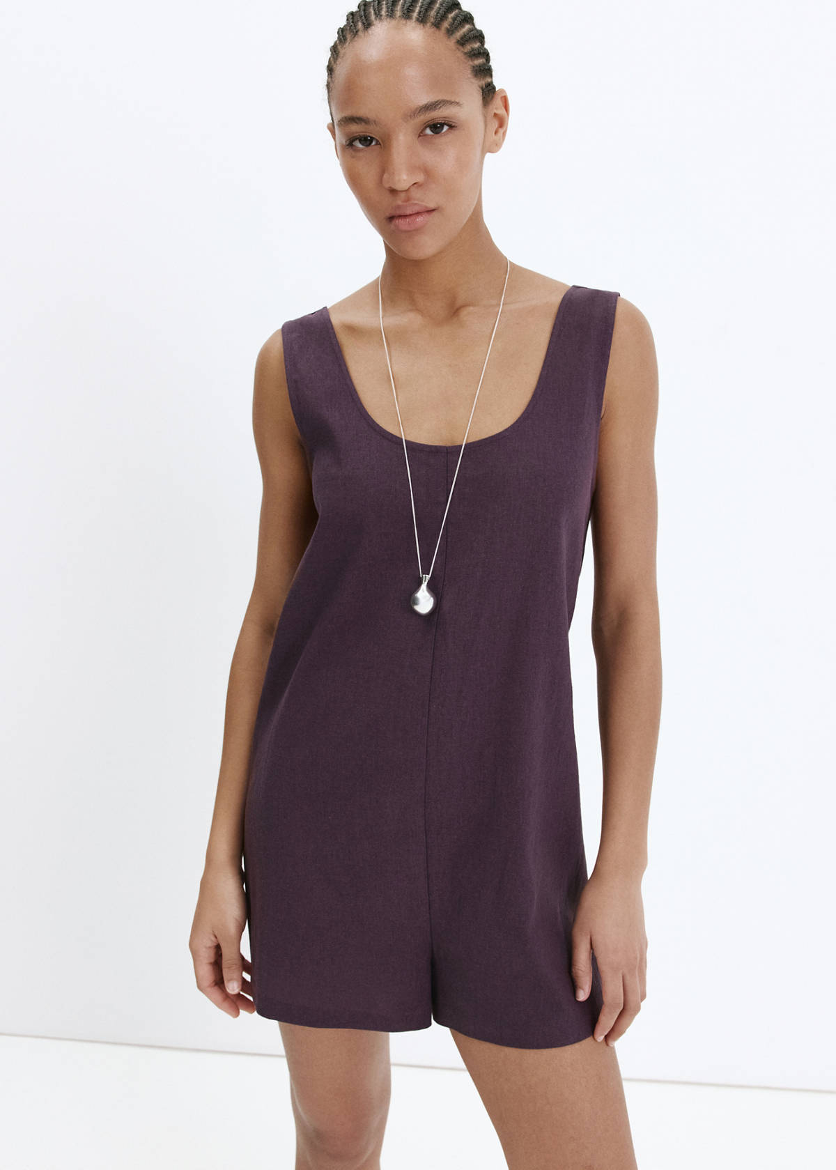 Linen jumpsuit with open back — Purple