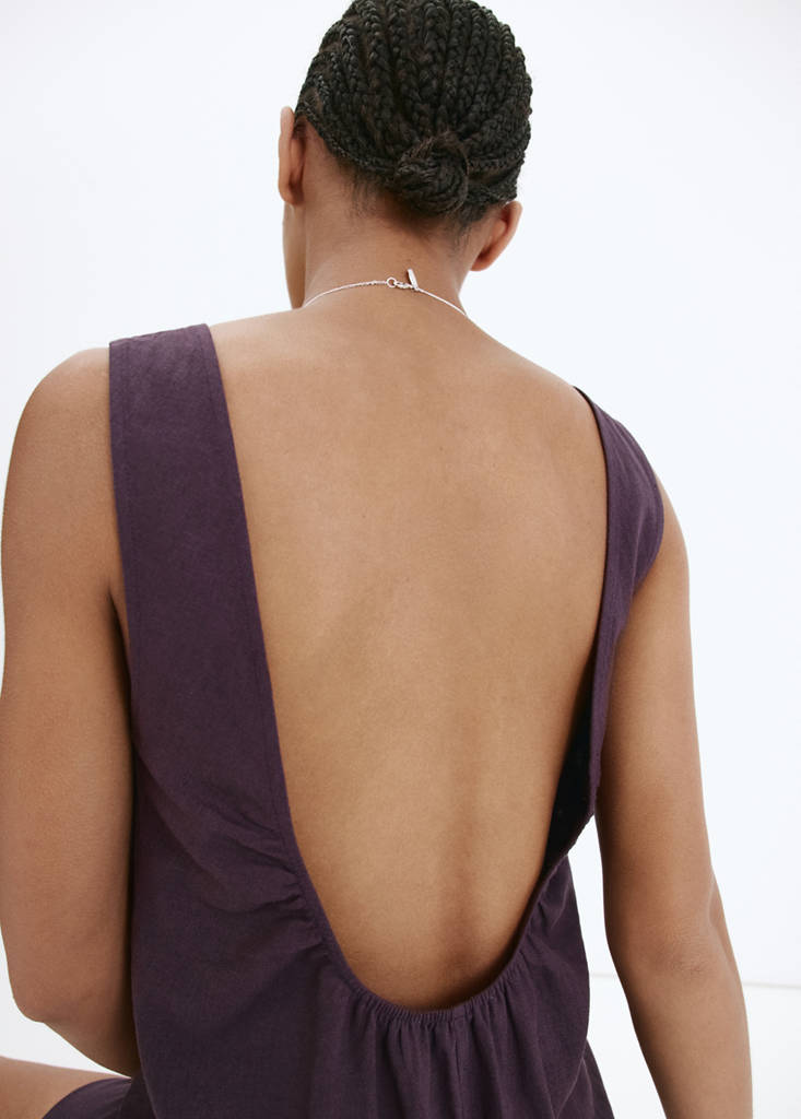 Linen jumpsuit with open back — Purple
