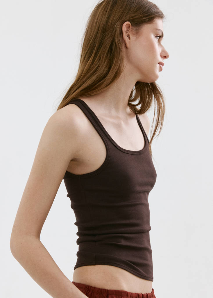 Fitted spaghetti strap top — Brown