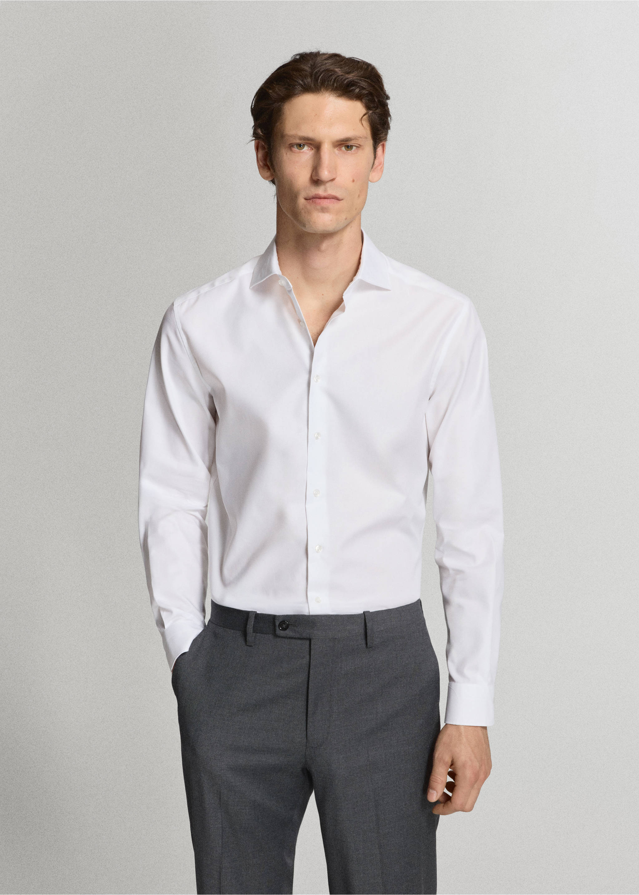 100% cotton regular fit suit shirt - Medium plane, White. Ref: 37051398-00.