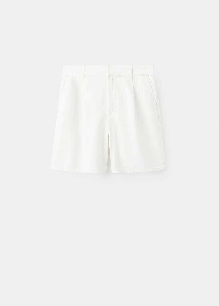 Mid-rise denim bermuda shorts with pleats — Off White