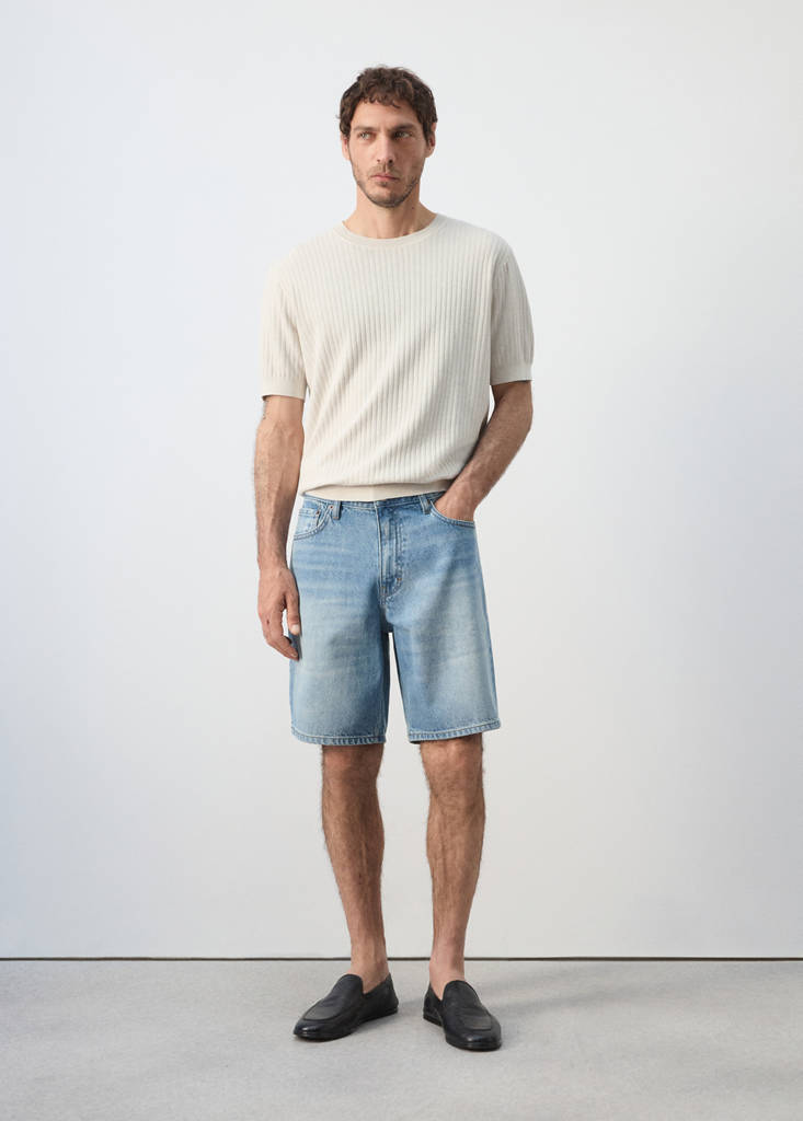 Straight-fit denim bermuda shorts — Medium Blue