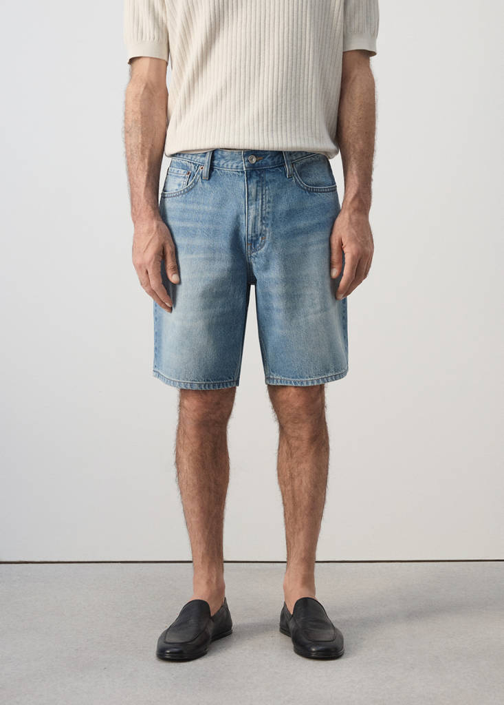 Straight-fit denim bermuda shorts — Medium Blue