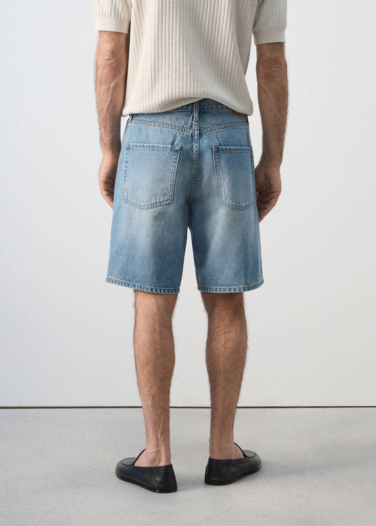 Straight-fit denim bermuda shorts — Medium Blue