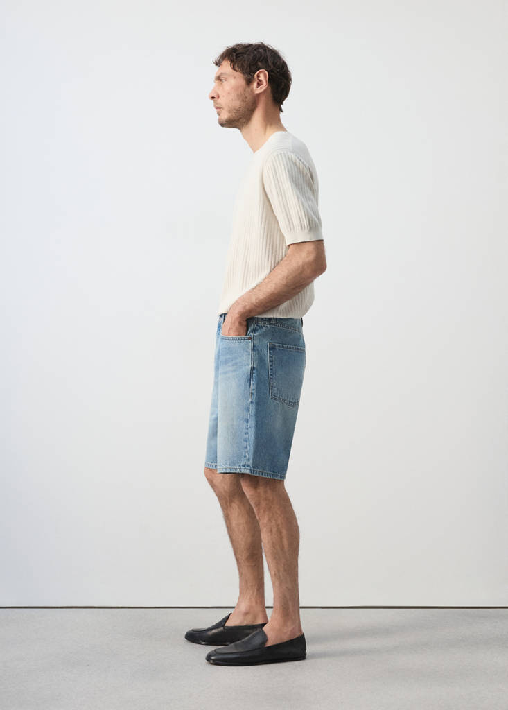 Straight-fit denim bermuda shorts — Medium Blue