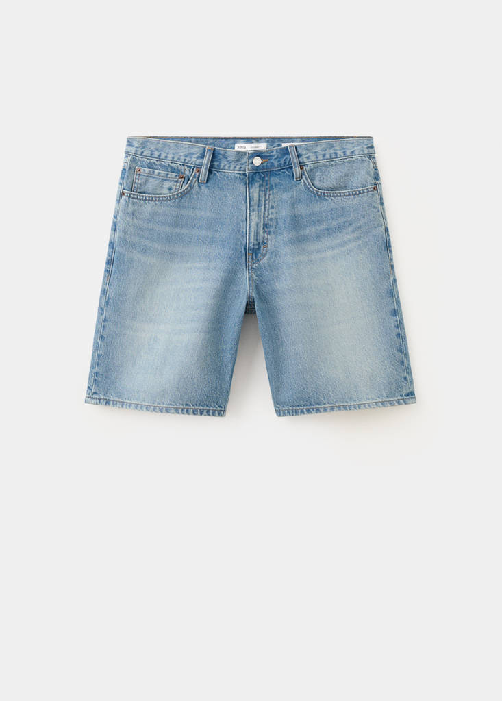 Straight-fit denim bermuda shorts — Medium Blue