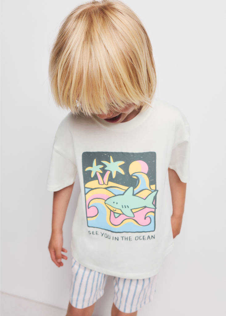 Printed cotton-blend t-shirt — White