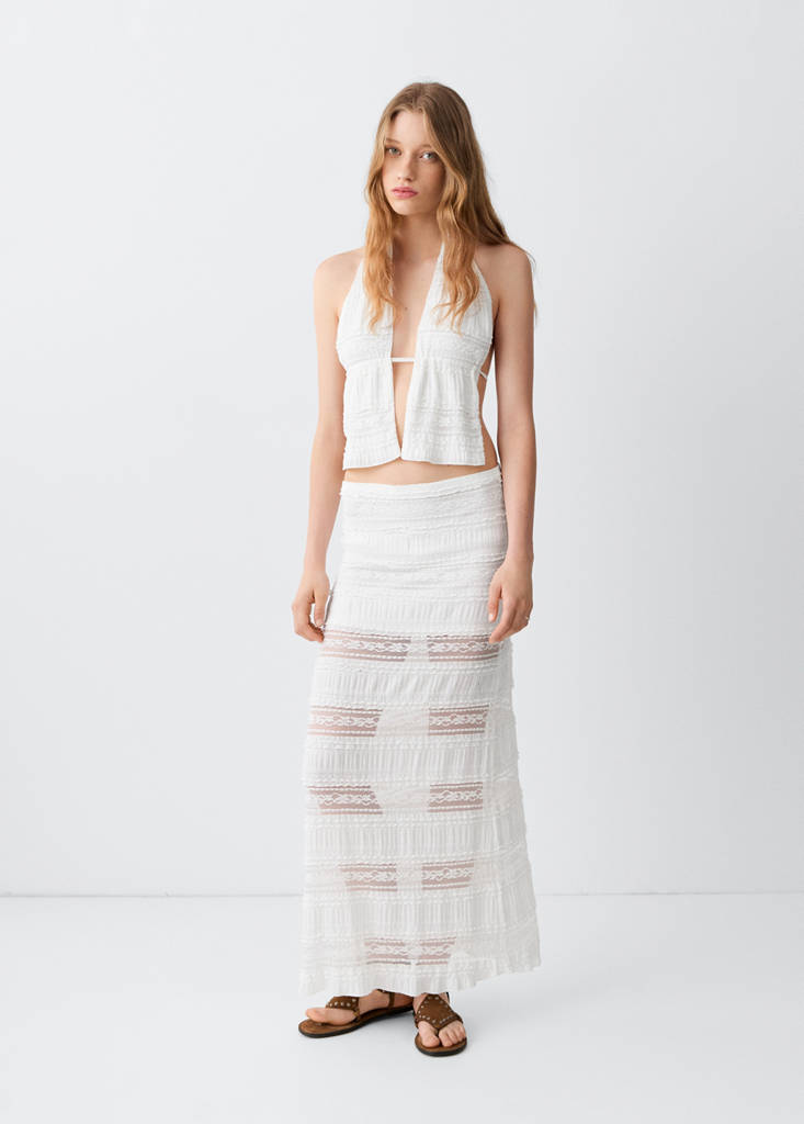 Long lace skirt — White