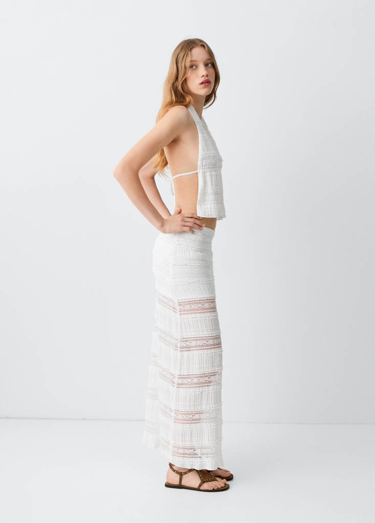 Long lace skirt — White